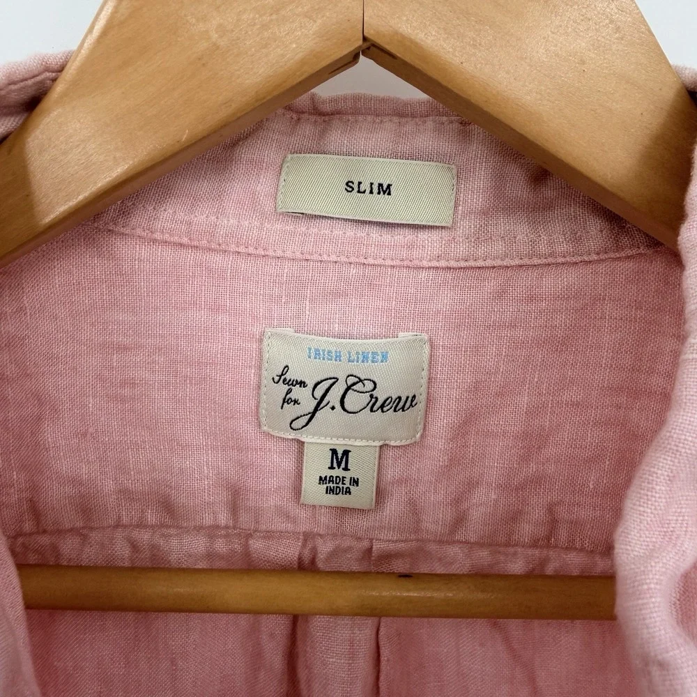 J. Crew Pink Irish Linen Sz M Button Up Baird McNutt Shirt Coastal Preppy Beach